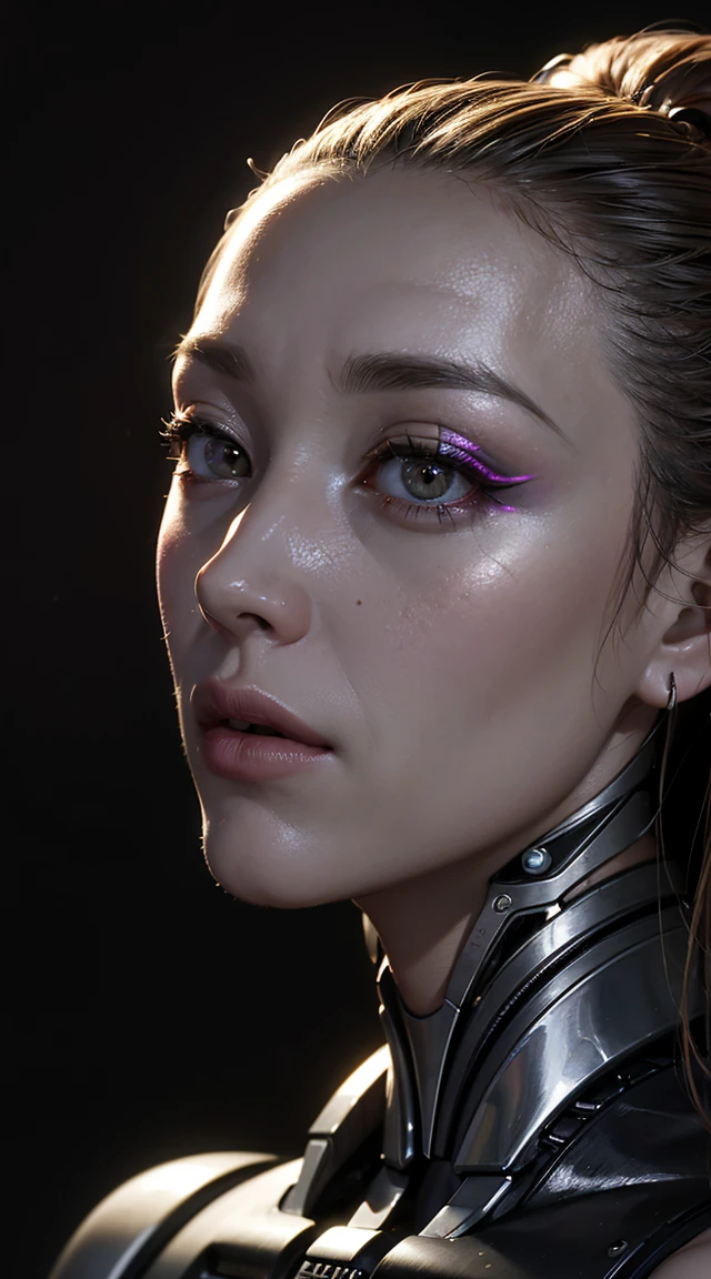 Close-up of a person with a strange face and a strange head, From the 2019 SF8K film, Alien Cyborg movie still, Alien Girl movie still, Unreal Engine : : Rave Makeup, Cyborg Goddess of Space, Love Death + robot, Sci-fi movie stills, Ash Thorpe, VFX Film Close-up