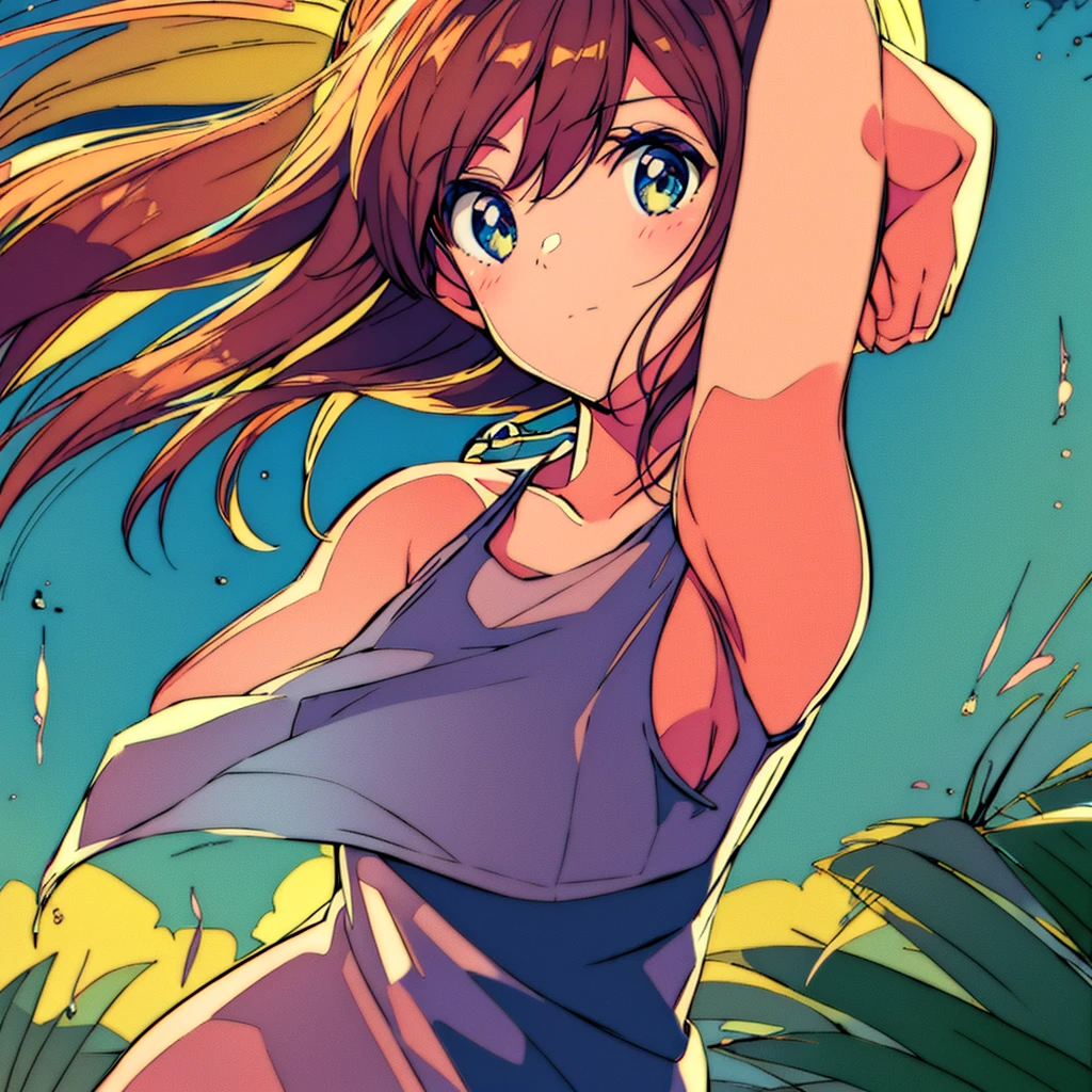 Close-up of a girl wearing a tank top Japanese summer Sunshine Nostalgic Wind chimes