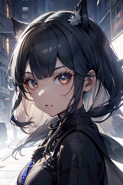 1 woman, black robe, green eyes, white hair,anime, realistic,Black head covering,ultra detail
