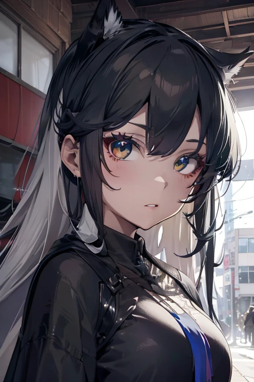 1 woman, black robe, green eyes, white hair,anime, realistic,Black head covering,ultra detail