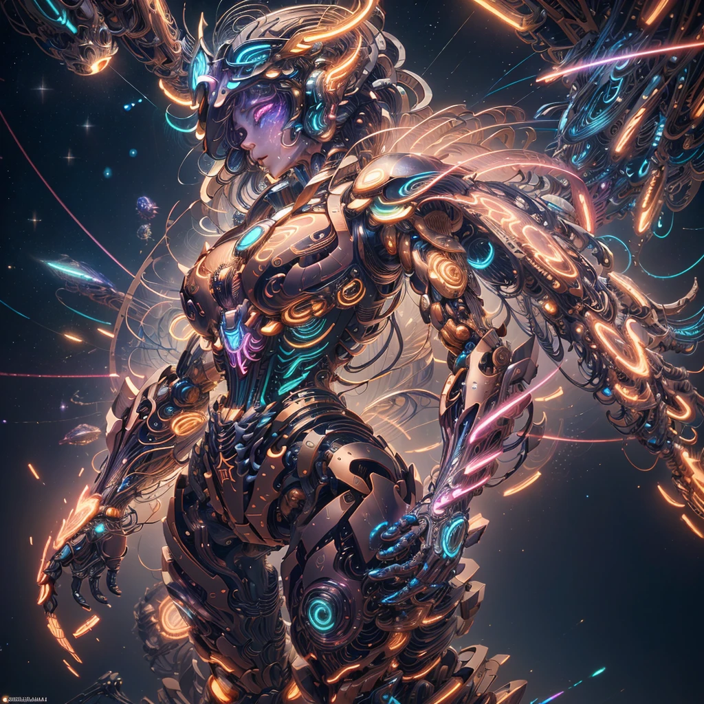 masterpiece,best quality,ultra-detailed,very detailed illustrations,extremely detailed,intricate details,highres,super complex details,extremely detailed 8k cg wallpaper,cowboy shot, demontheme,nebula,dark aura,cyber effect, (1girl:1.4),solo,alone,mecha musume,mechanical parts, (huge breasts:1.2) robot joints,single mechanical arm, headgear, mechanical halo,star halo,intricate mechanical bodysuit, mecha corset, full armor, very long hair,white hair, multicolored hair, colored inner hair, random expressions,random action, starry sky,skyline,full body, halo,
(Neonpunkai),