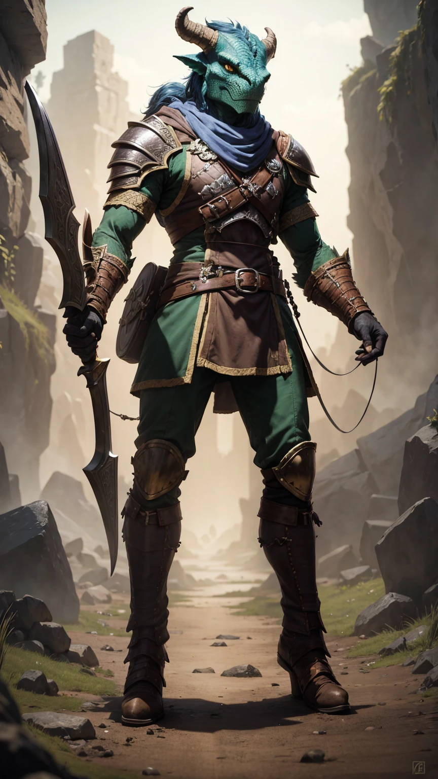 dungeons & dragons rpg dragonborn ranger hunter with bow full body scene