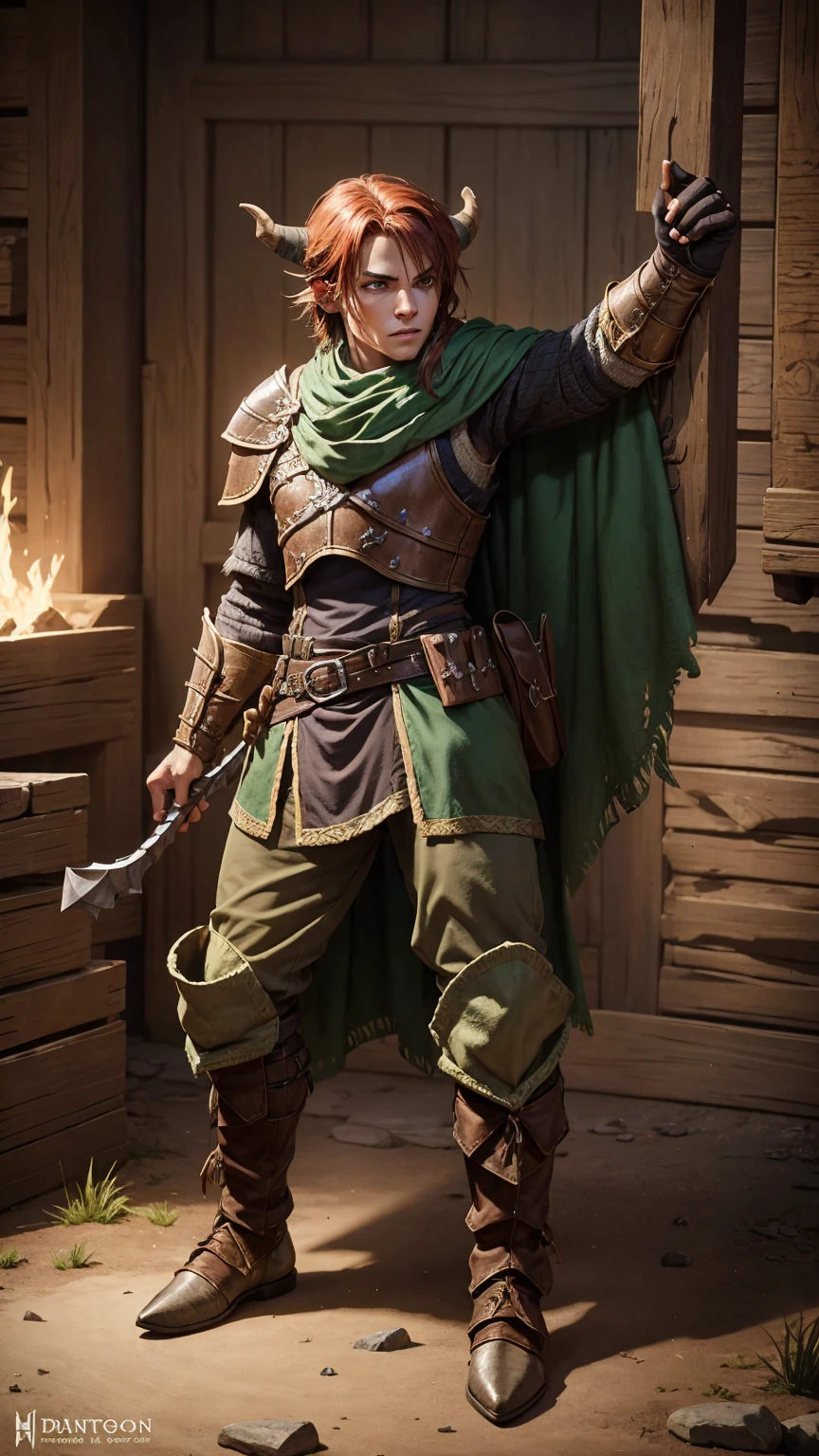 dungeons & dragons rpg dragonborn ranger hunter with bow full body scene
