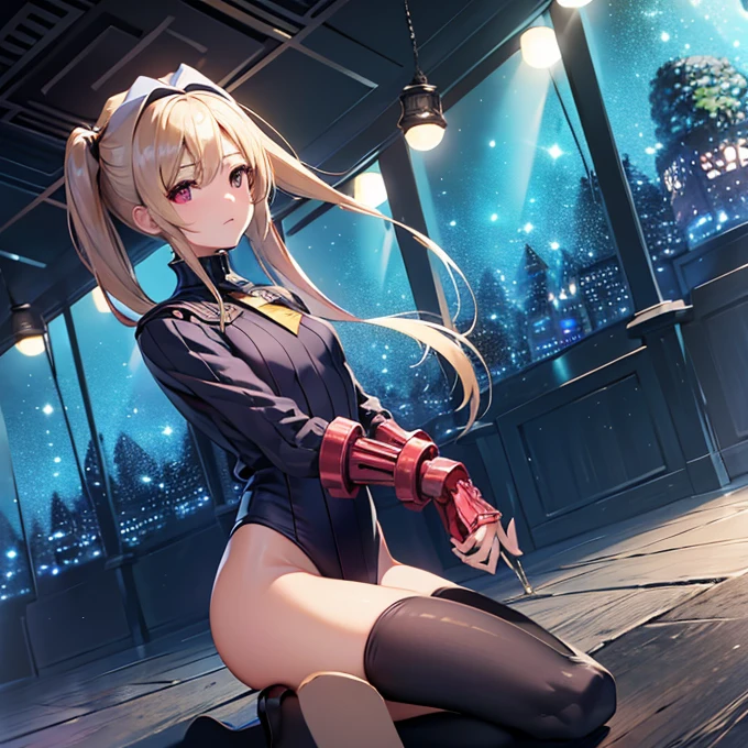 alone, One girl, masterpiece, Highest quality, Very detailed, Cinema Lighting, Exquisite detail, High resolution, Official Art, Fine and beautiful m, High resolutionのイラスト, 8K, Dark intense shadows, Exposure,tsukino usagi, Long twin tails, blonde, (White leotard:1.6), Full Body Shot, full moon
