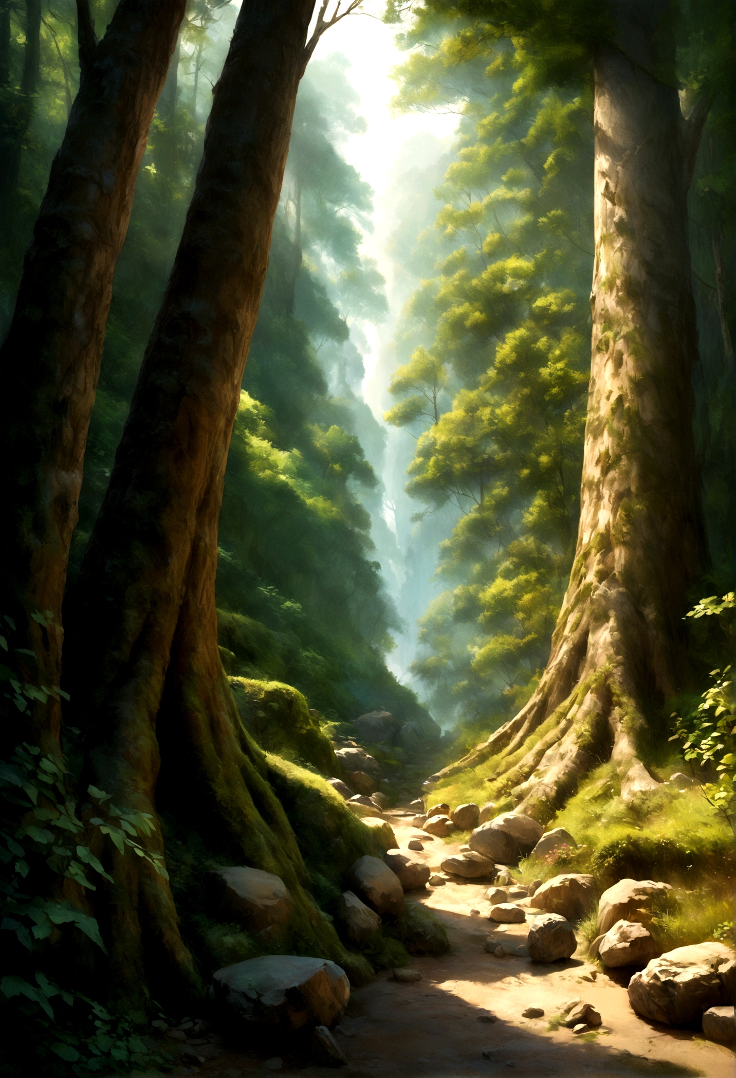 ((Highest quality)), (detailed), landscape、photograph、Realistic、forest、Rough Stone、At the foot of the tree