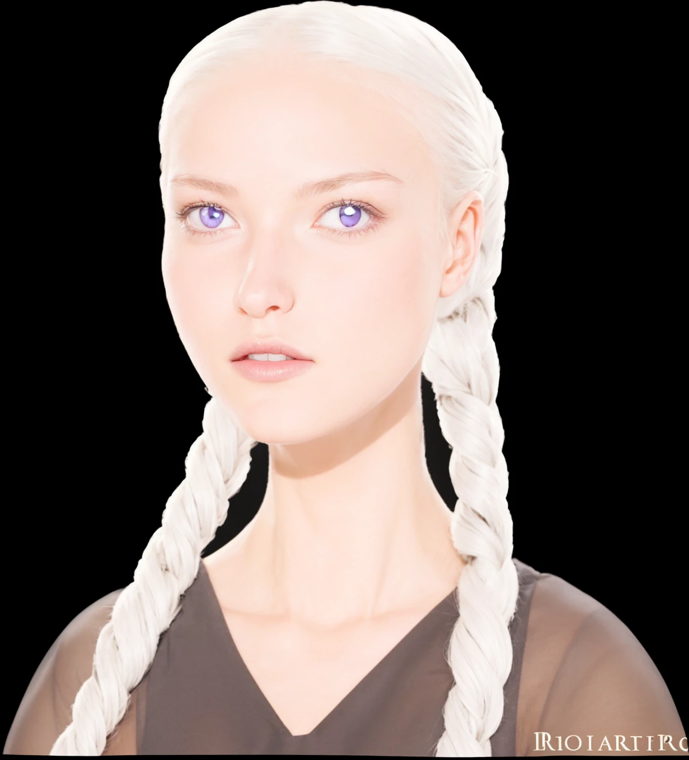 Girl, silver-gold hair, purple eyes.