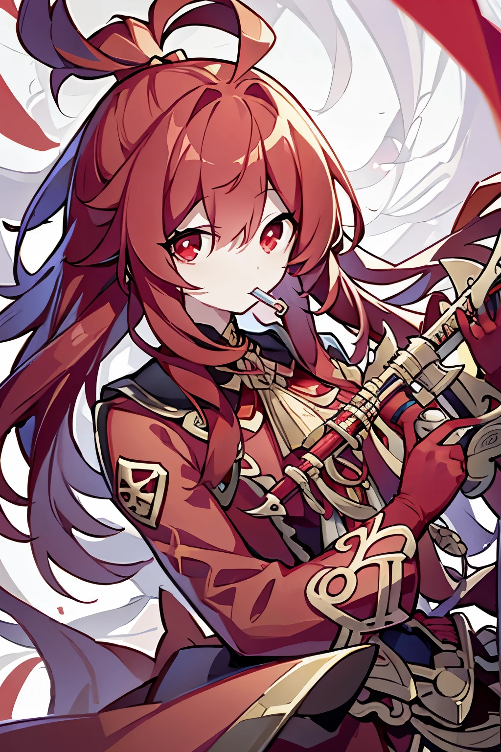 （Red 1.4），（Long hair 1.3），pupil，Red clothes，Holding a flute