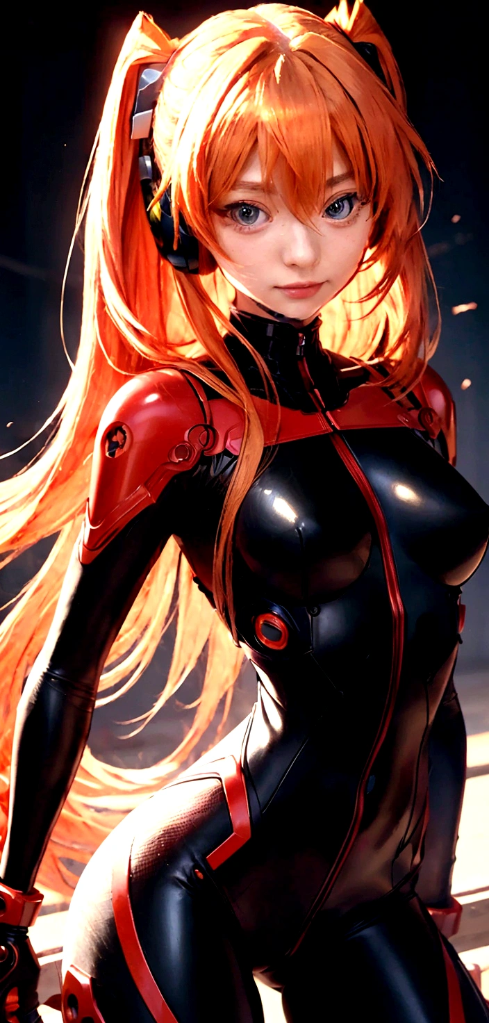 a close up of a woman in a black and red outfit, asuka langley, asuka langley soryu, android heroine, asuka langley sohryu, asuka langley souryuu, asuka langley, asuka suit under clothes!, portrait of asuka langley soryu, perfect android girl, anime girl of the future, full body zenkai! asuka suit