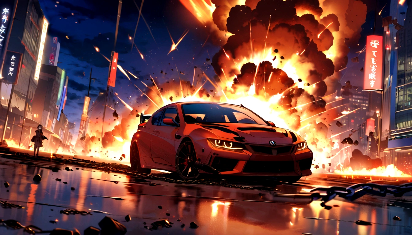 The bullet collides with the target, Triggering a chain explosion,Affects the entire fleet. Flames and debris shot into the night sky, Luna's bold move created an explosive symphony.