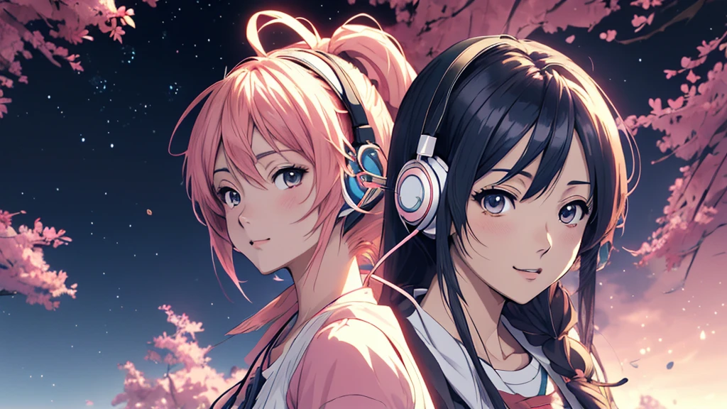 Woman wearing headphones, Anime Style 4 k, anime wallpaper 4k, anime wallpaper 4k, 4k anime wallpaper, anime art wallpaper 4k, anime art wallpaper 4k, Anime Style. 8K, Anime atmosphere, , Ultra HD Anime Wallpaper, Anime Art Wallpaper 8K, Anime Background,landscape、universe、universe空間