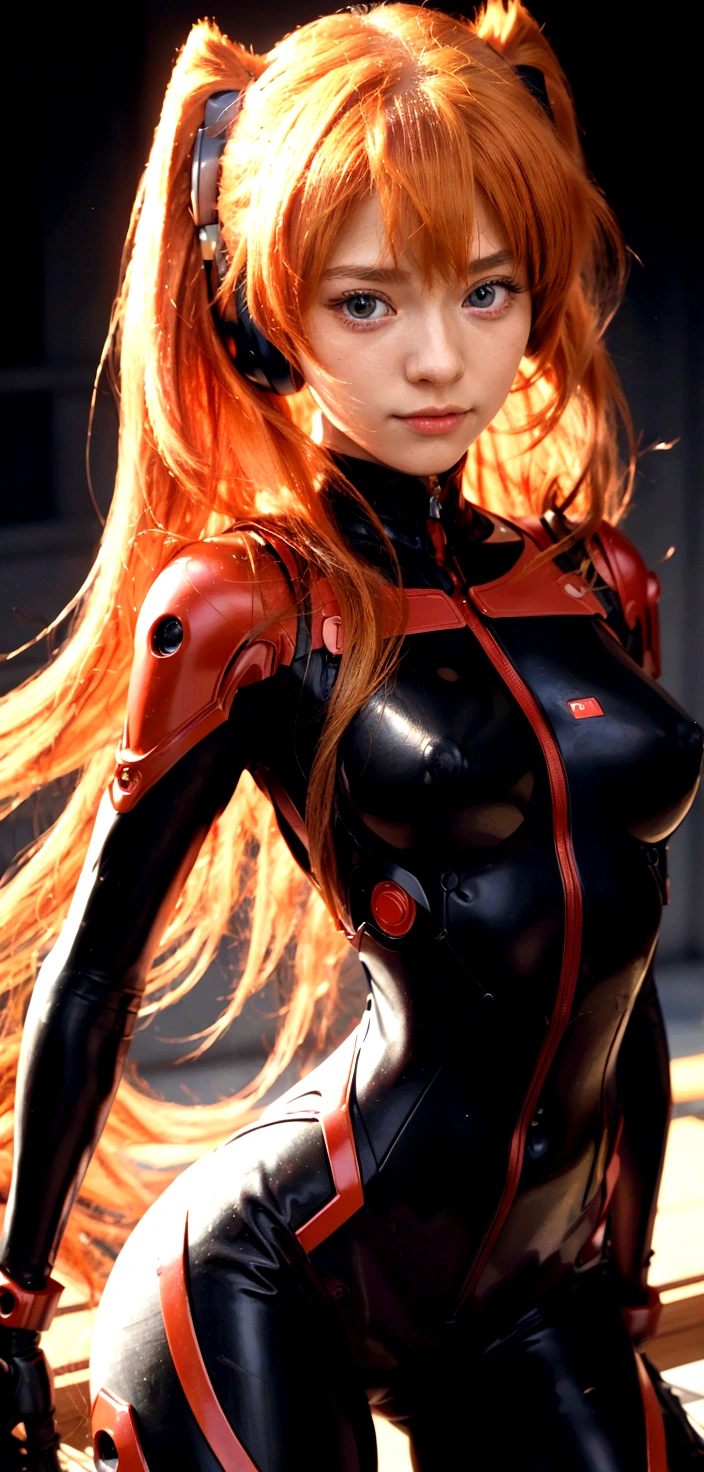 a close up of a woman in a black and red outfit, asuka langley, asuka langley soryu, android heroine, asuka langley sohryu, asuka langley souryuu, asuka langley, asuka suit under clothes!, portrait of asuka langley soryu, perfect android girl, anime girl of the future, full body zenkai! asuka suit