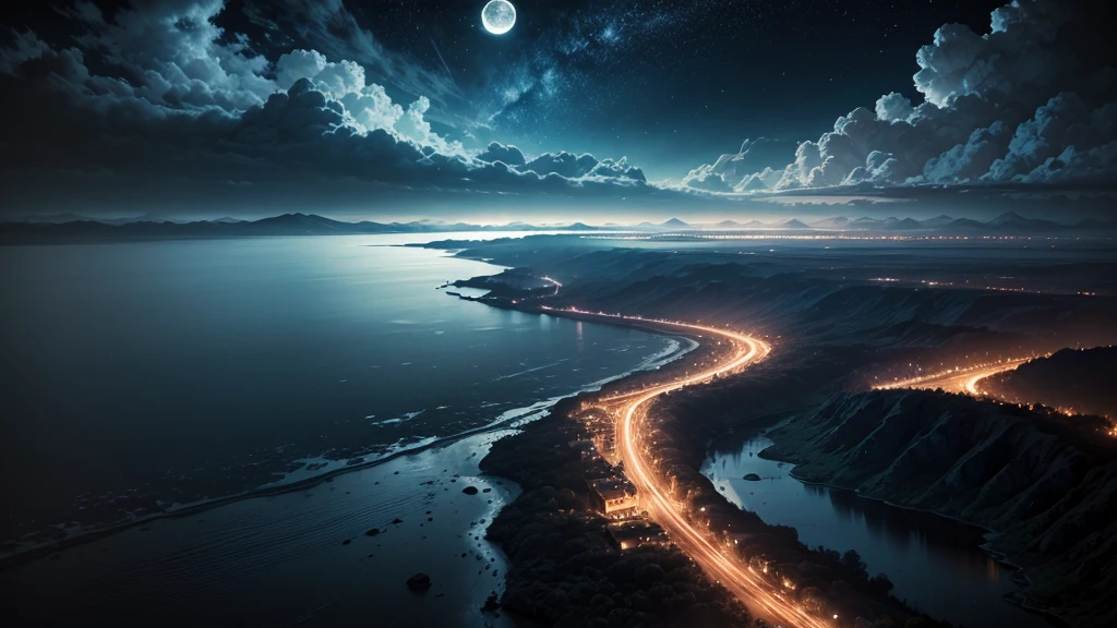 night landscape, moonligh, clouds
