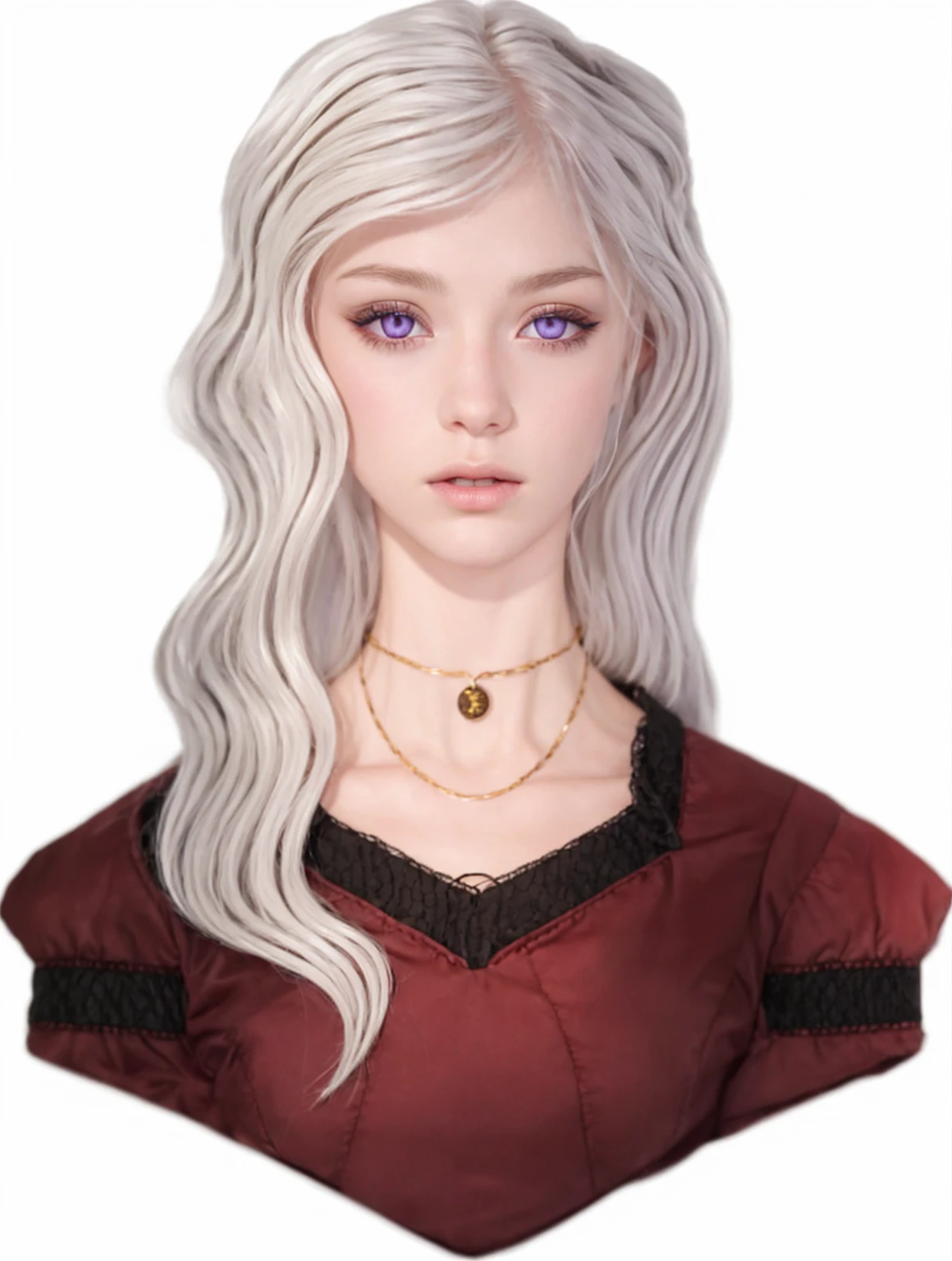 Girl, silver-gold hair, purple eyes.