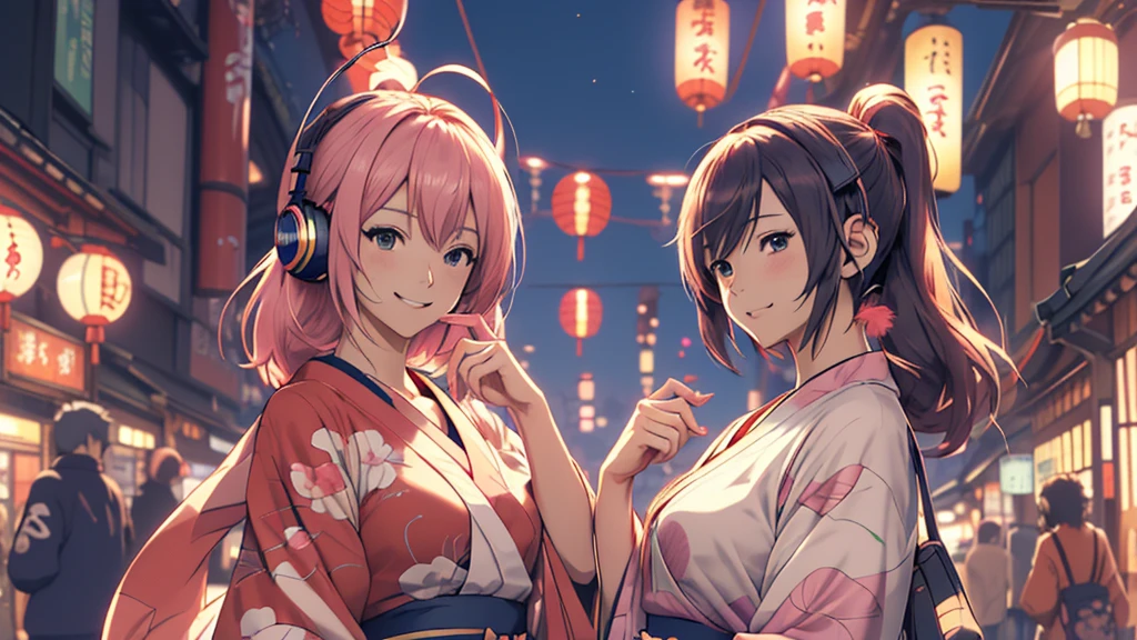 Woman wearing headphones, Anime Style 4 k, anime wallpaper 4k, anime wallpaper 4k, 4k anime wallpaper, anime art wallpaper 4k, anime art wallpaper 4k, Anime Style. 8K, Anime atmosphere, , Ultra HD Anime Wallpaper, Anime Art Wallpaper 8K, Anime Background,landscape、Festivals、Japan、stall、Asakusa