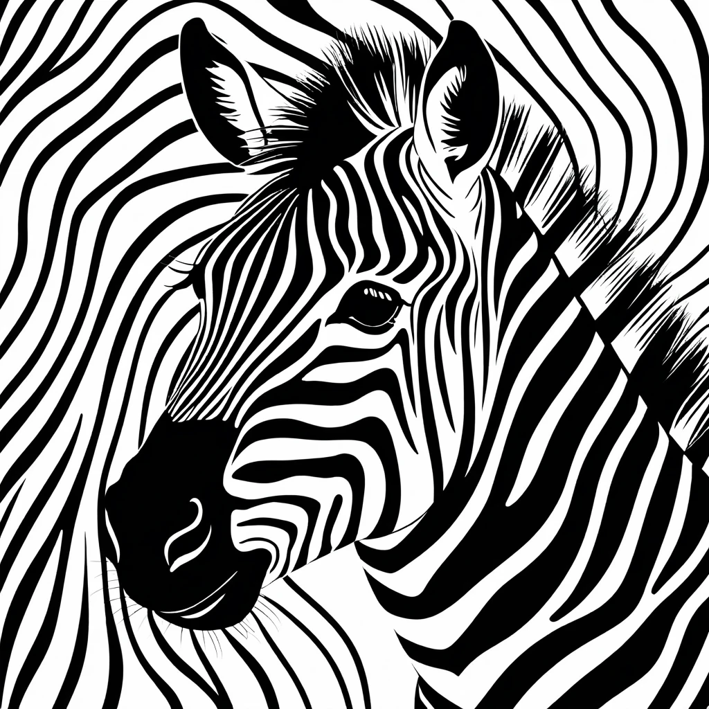 cute zebra, illustration, vector graphics, strong contours