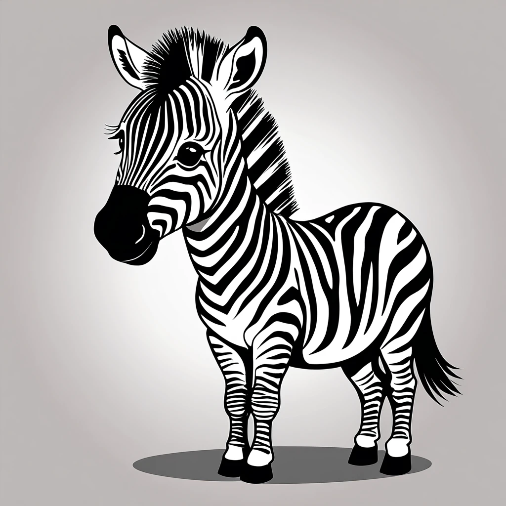 cute zebra, illustration, vector graphics, strong contours
