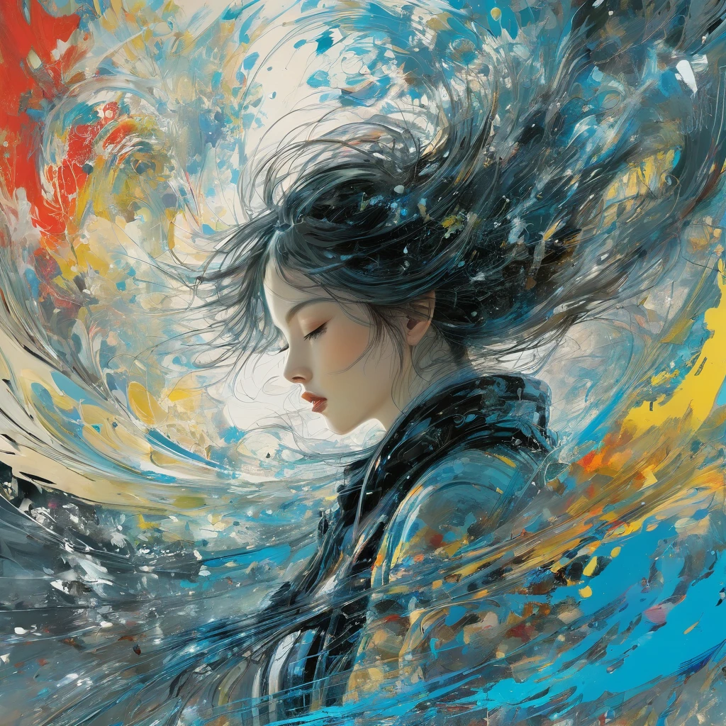 Abstract Expressionist Paintings - Abstract Beauty,(Black transparent， Lace),Flotation，(((Looking at the camera))),Nearly perfect,Dynamic,moonlight,Very detailed,number,Art Station,concept art,Smooth,Clear focus,illustration,Artwork by Carne Griffiths and Wadim Kashin . Vibrant brushwork, Bold Colors, Abstract Form, expressive, emotion, official art,Unity 8K wallpaper,Super detailed,Beautiful and beautiful,masterpiece,best quality,(zendispute, Mandala, dispute, endispute),(Fractal Art:1.3),1 Girl,(Medium chest extremely detailed),((Cowboy shooting:1.5)),Chaos in its most beautiful form,elegant,brutalist design,bright colors,,by James Jean,Robbie Devi Antonio,Ross Chen,French Bacon,Michael Mraz,Adrian Genius,Petra Cottwright,Gerhard Richter,Takato Yamamoto,Ashley Wood,atmosphere,The ecstasy of notes,Streaming notes are visible,