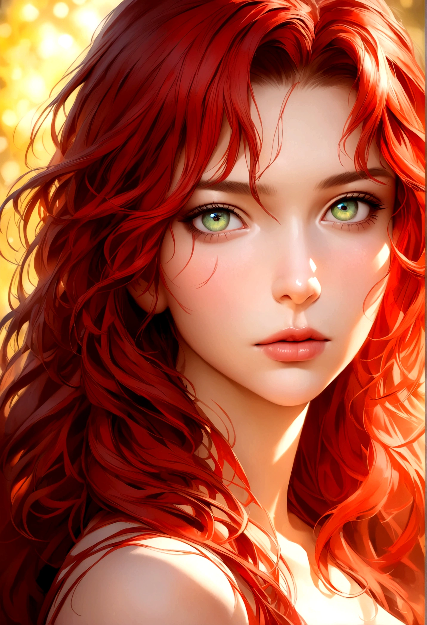 20 year old woman with red hair and violet eyes and long hair, digitl art de Kurt Roesch, shutterstock, digitl art, sexy girl with green eyes, soft portrait photographed 8k, with red hair and green eyes, beautiful realistic face, beautiful realistic face, detailed beauty portrait, beautiful photorealistic face, realistic digital painting, beautiful redhead woman, red hair and attractive features