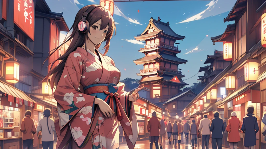 Woman wearing headphones, Anime Style 4 k, anime wallpaper 4k, anime wallpaper 4k, 4k anime wallpaper, anime art wallpaper 4k, anime art wallpaper 4k, Anime Style. 8K, Anime atmosphere, , Ultra HD Anime Wallpaper, Anime Art Wallpaper 8K, Anime Background,landscape、Festivals、Japan、stall、Asakusa