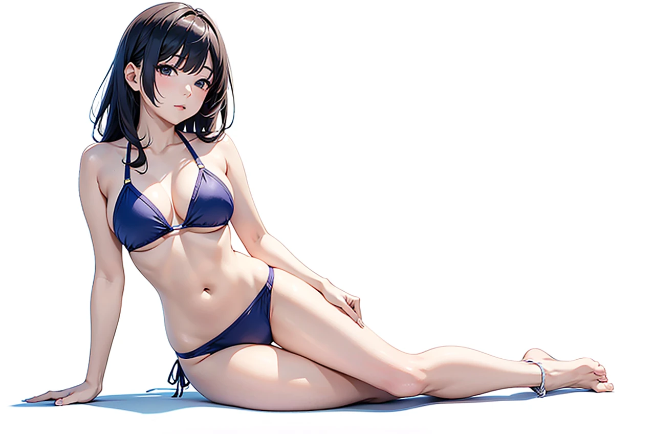 Yoshiko Tsushima
in a bikini laying down on her side with her arm for support poseing