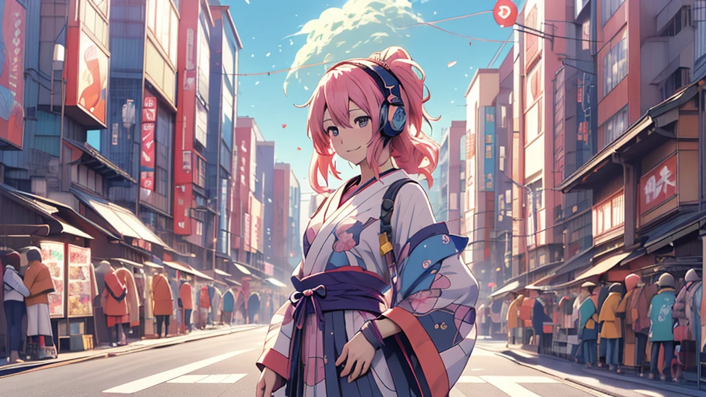 Woman wearing headphones, Anime Style 4 k, anime wallpaper 4k, anime wallpaper 4k, 4k anime wallpaper, anime art wallpaper 4k, anime art wallpaper 4k, Anime Style. 8K, Anime atmosphere, , Ultra HD Anime Wallpaper, Anime Art Wallpaper 8K, Anime Background,landscape、Festivals、Japan、stall