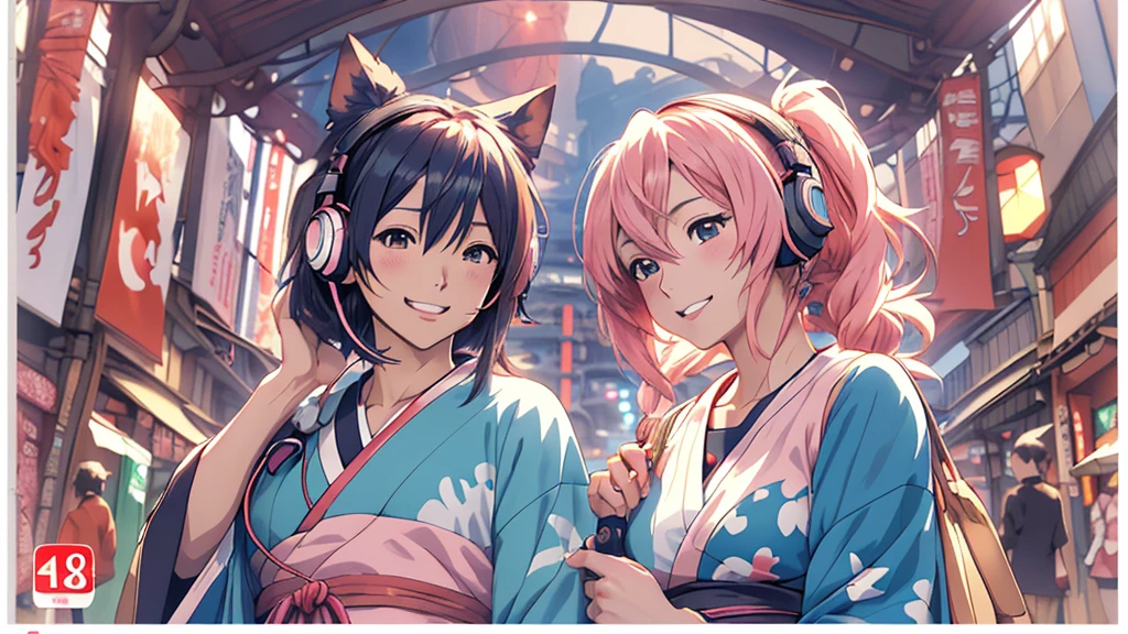 Woman wearing headphones, Anime Style 4 k, anime wallpaper 4k, anime wallpaper 4k, 4k anime wallpaper, anime art wallpaper 4k, anime art wallpaper 4k, Anime Style. 8K, Anime atmosphere, , Ultra HD Anime Wallpaper, Anime Art Wallpaper 8K, Anime Background,landscape、Festivals、Japan、stall