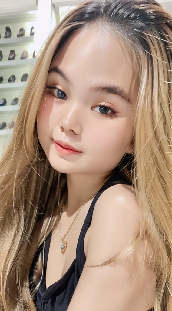 A sexy 17-year-old with dazzling shiny hair, cute and sexy little beautiful face、Complete beauty、Glowing hair dancing in front of cute face、long silky shiny bangs that cover the eyes、Shining dark blonde hair that covers her face、Super long dark blonde hair、Sexy cute young woman、glowy skin、Gloss Face、Teak Gloss、Small face beauty、very big eye expression、small full breasts、student clothes, mini skirt、whole body portrait