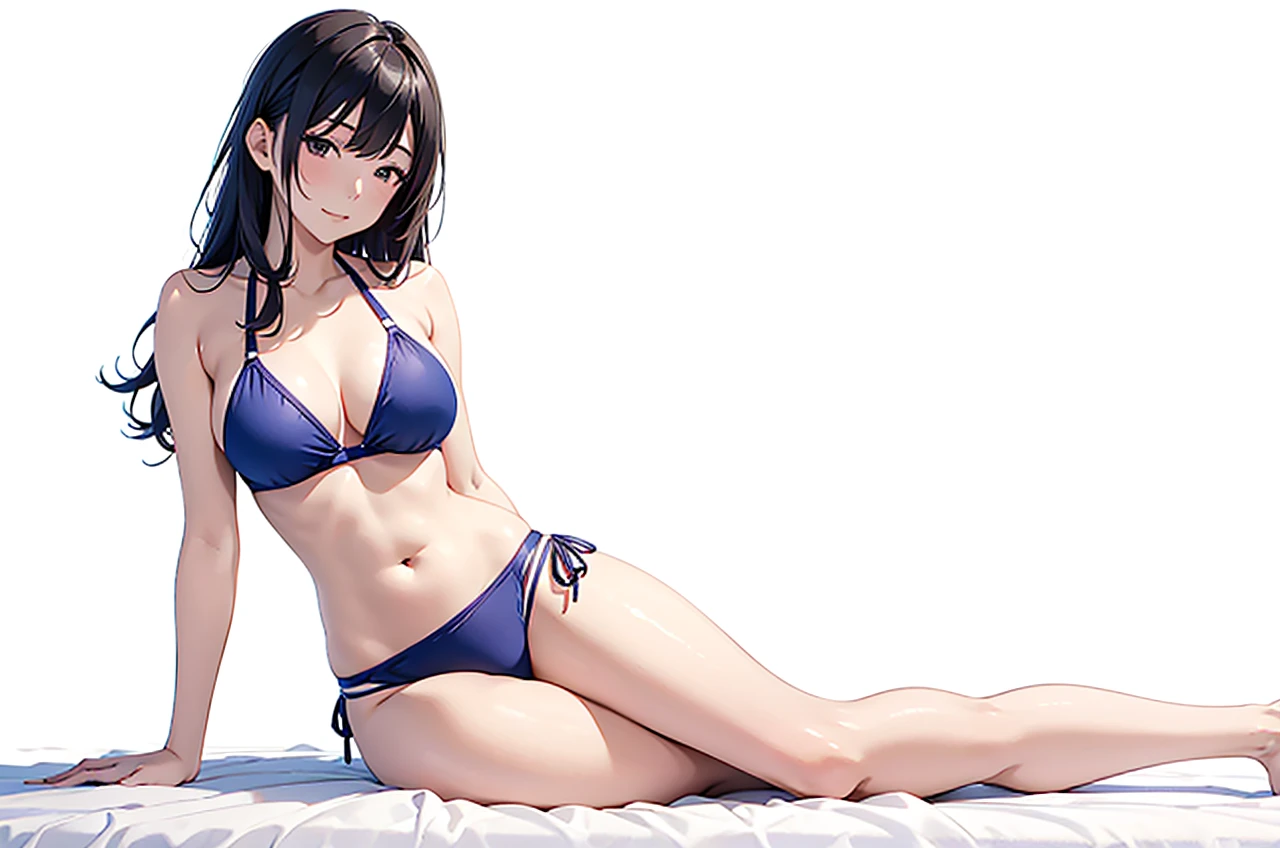 Yoshiko Tsushima
in a bikini laying down on her side with her arm for support poseing