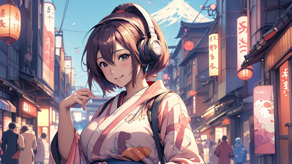 Woman wearing headphones, Anime Style 4 k, anime wallpaper 4k, anime wallpaper 4k, 4k anime wallpaper, anime art wallpaper 4k, anime art wallpaper 4k, Anime Style. 8K, Anime atmosphere, , Ultra HD Anime Wallpaper, Anime Art Wallpaper 8K, Anime Background,landscape、Festivals、Modern Japan、stall、Asakusa、One woman