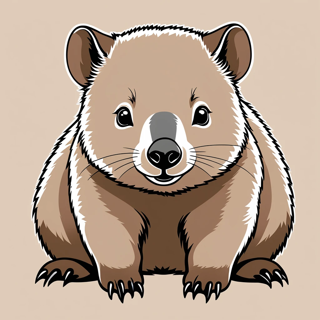 cute wombat, illustration, vector graphics, strong contours