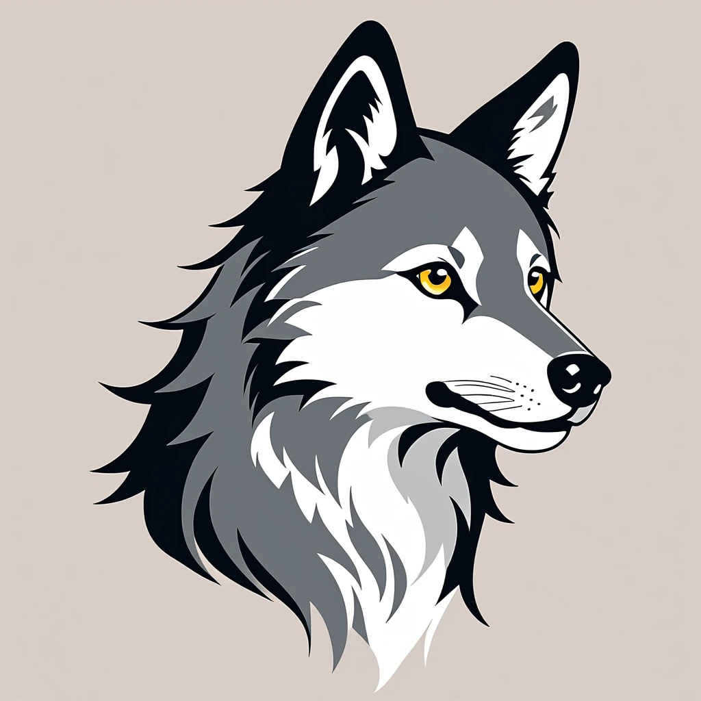 cute wolf, illustration, vector graphics, strong contours