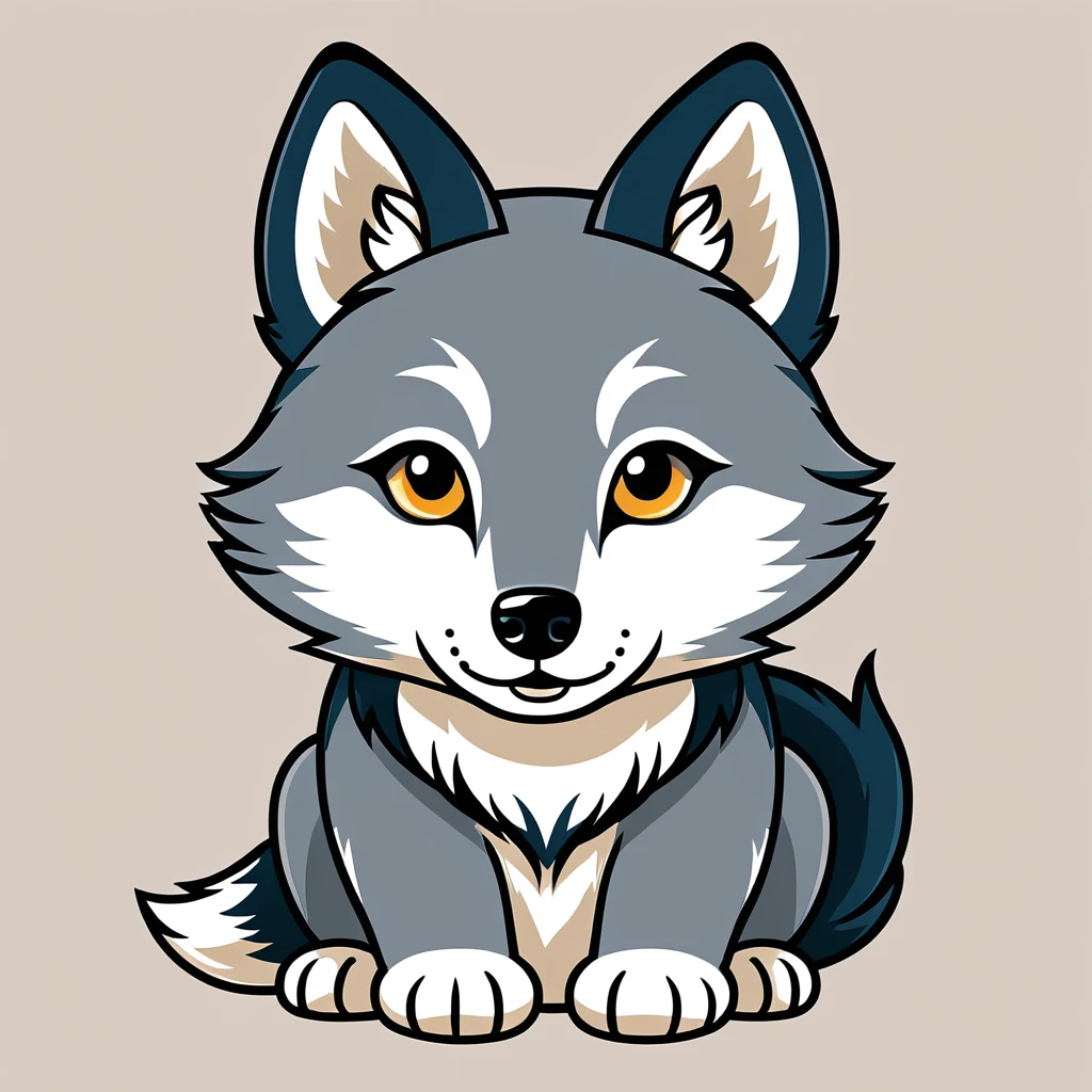 cute wolf, illustration, vector graphics, strong contours