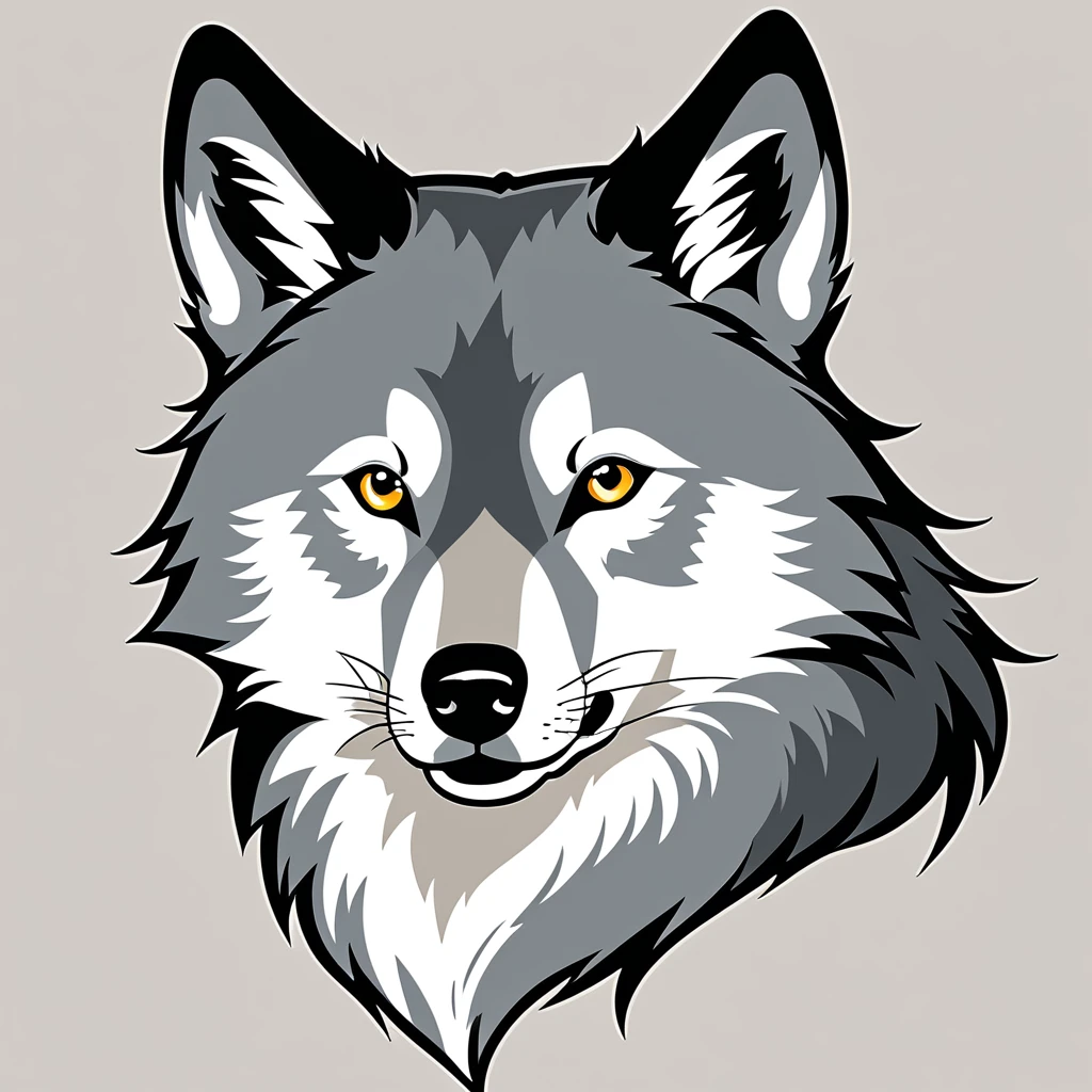 cute wolf, illustration, vector graphics, strong contours
