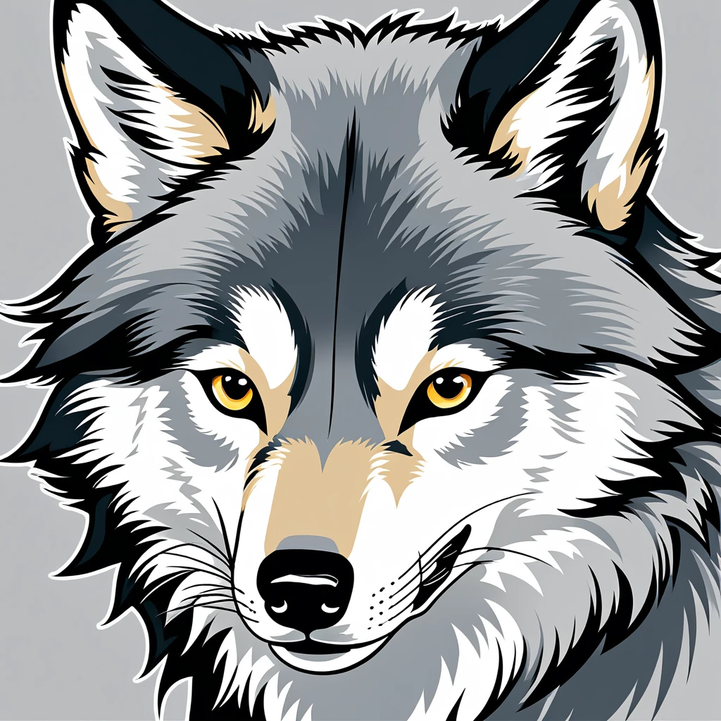 cute wolf, illustration, vector graphics, strong contours
