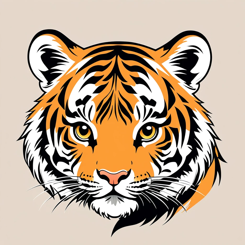 cute tiger, illustration, vector graphics, strong contours