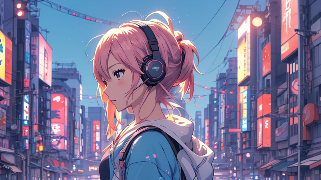 Woman wearing headphones, Anime Style 4 k, anime wallpaper 4k, anime wallpaper 4k, 4k anime wallpaper, anime art wallpaper 4k, anime art wallpaper 4k, Anime Style. 8K, Anime atmosphere, , Ultra HD Anime Wallpaper, Anime Art Wallpaper 8K, Anime Background,landscape、TOKYO、CITY、Tokyo