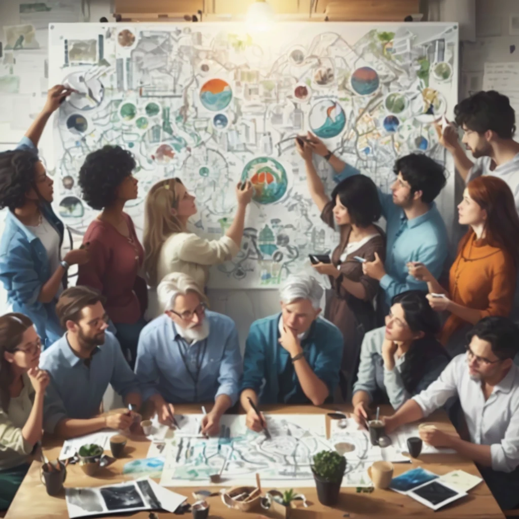 a group of people sitting around a table with a board on it, artistic interpretation, by Emma Andijewska, bringing people together, artistic illustration, ilustration, by Konrad Witz, collaborative, advertising photo, realistic depiction, by Joseph Werner, by Nicolette Macnamara, by Judith Gutierrez, item, artistic rendering, by Jeanna bauck, digitally enhanced