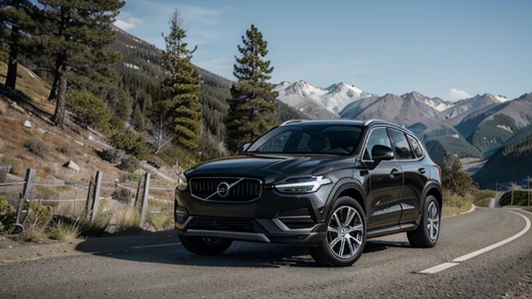 A sleek 2025 Volvo EX90 parked on a rugged mountain trail, showcasing its modern, aerodynamic design and luxurious features. The SUV's elegant lines and robust stance highlight its advanced engineering and refined aesthetics. The backdrop of towering peaks and lush greenery adds a touch of adventure to the scene, emphasizing the vehicle's capability to conquer any terrain. The image captures the perfect balance of luxury and performance, with the Volvo EX90 gleaming under the pristine mountain sunlight. Photographed by Ansel Adams, using a Hasselblad H6D-100c with a 35mm lens, the lighting is a mix of natural light and cinematic lighting, creating a breathtaking effect. --v 5 --q 2