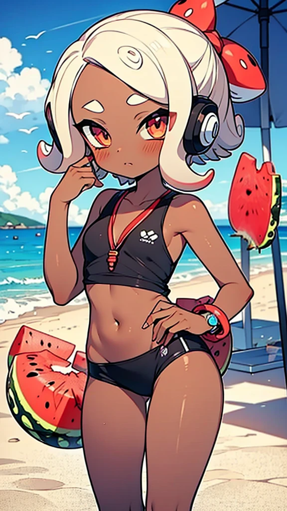 Lucy \(cyberpunk\),
1 girl, in a black bra, in a black bikini, sexuality, long legs, Naked body, лежит на sun loungerе, sun lounger, armpits, Sun, wound, beach, upper body, 
short hair, solo
cyberpunk edgerunners,

