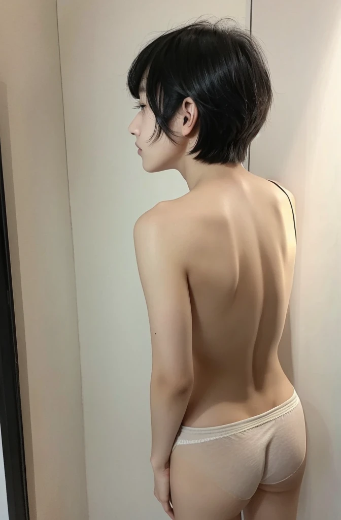 18-year-old boy, Completely naked ,Black Hair,   Thin、Beautiful Boy、Japanese、Dark Eyes、whole body、Back view、Butt、turn around、Short Hair、Short cut、male、