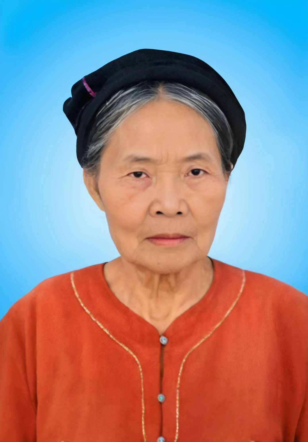 Highly realistic photo, a colorized photo,  Portrait of a 75 year old Vietnamese old woman,  8k