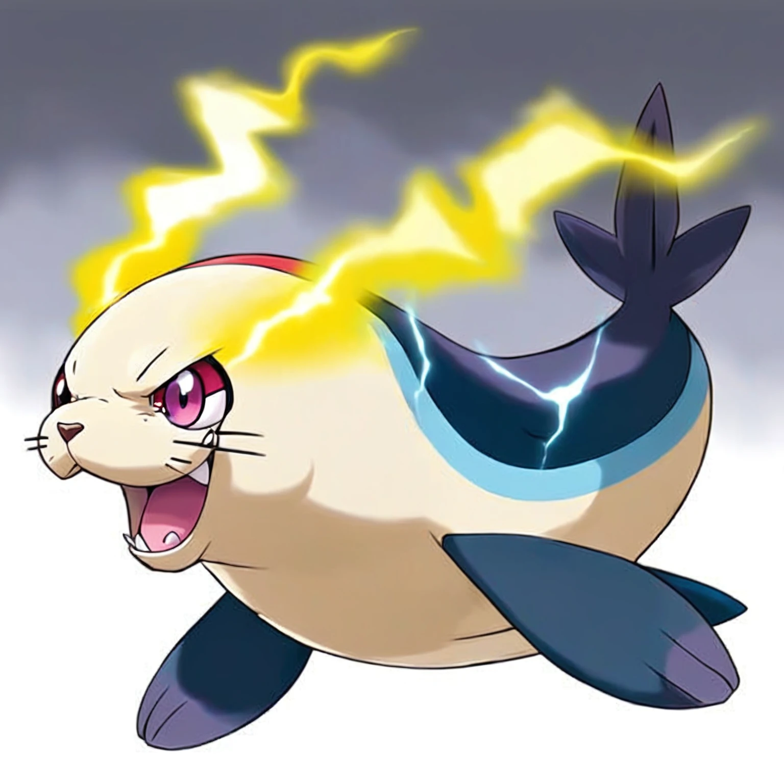 شخصية New Pokemonة هي ختم يخرج البرق من فمه, Similar to Pokemon, By Ken Sugimori, Art by Ken Sugimori, Pokemon illustration, New Pokemon, Pokemon style لطيف, Strange Pokemon, god Radius, Bright!!, Horrible, Radius, Mika Bikazu, Pokemon style, pole, Excessive tail
