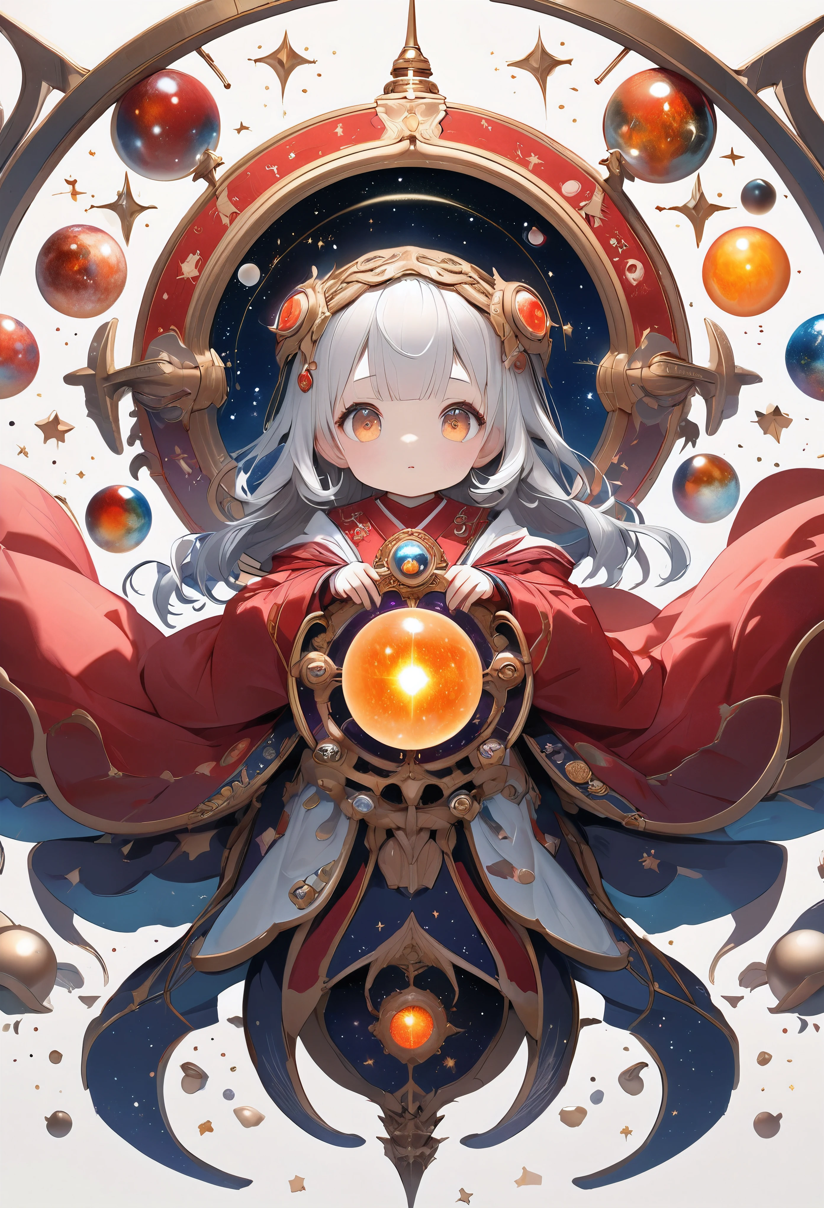 kawaii, Astrologer girl, Alone, Ultra-small deformation, innocent, 
BREAK Counting celestial bodies floating in an aesthetic universe, Point and confirm, 
BREAK: Desperately tracking the celestial bodies with your fingers to predict your fortune with astrology, 
BREAK Cute composition, Absurd aesthetics, 
BREAK Professional spray work, Detailed and intricate texture, Detailed and intricate brushwork, Detailed and clear depiction, Anatomically correct, Absurd aesthetics, 
BREAK Highest quality, Highest Resolution, Octane Rendering, super retina vision, 