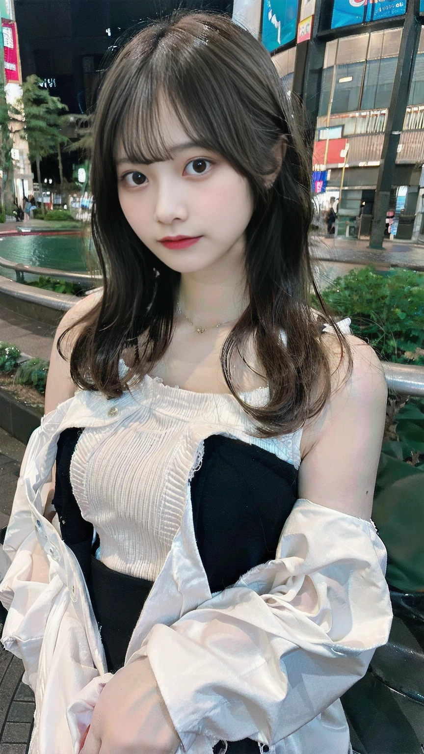 Ultra-high resolution, Superior Quality, Highest quality, Super detailed, Realistic, 8K, RAW Photos, Highest quality, masterpiece, Attractive girl, A wonderful girl, Brown Hair, Shoulder-length layered, Asymmetrical bangs, K-Pop Idols, Sophisticated, stylish, White knit, Shibuya Ward,
