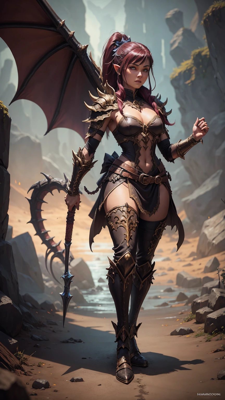 dungeons & dragons rpg humanoid draconic creature hunter with bow full body scene