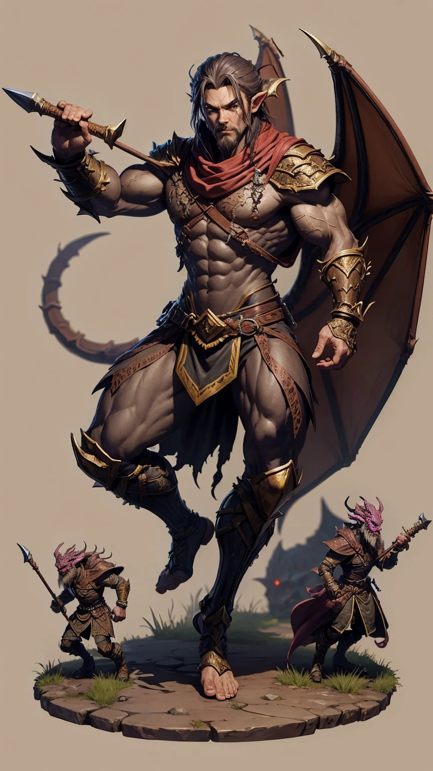 dungeons & dragons rpg humanoid draconic creature hunter with bow full body scene