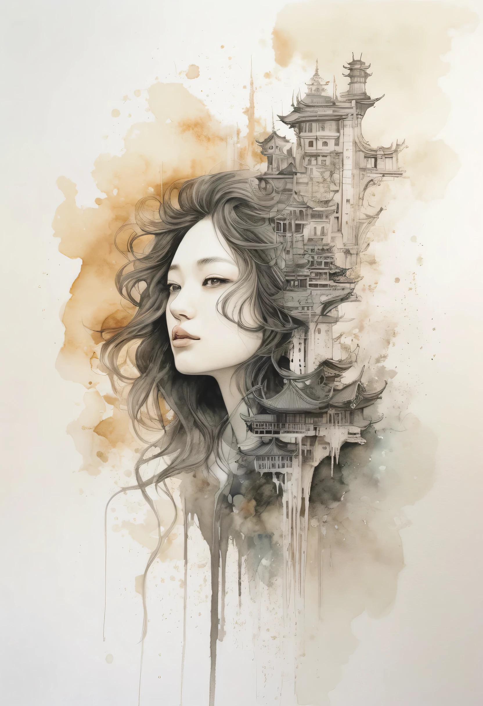 artwork:Katsuya Terada 、Queen of Ice、ice、Haruka Fukuhara、 (vector art:1.4), Minimalism、monotone、(Esbian all over:1.4)、Watercolor、Beautiful face girl、White background、Drawn in black pencil、diego gisbert lawrence、Joe San Gonzalez Dan Mumford、Picture book illustrations、vague、superwide shot、Highest quality、Intensive、Golden ratio composition、Watercolor、