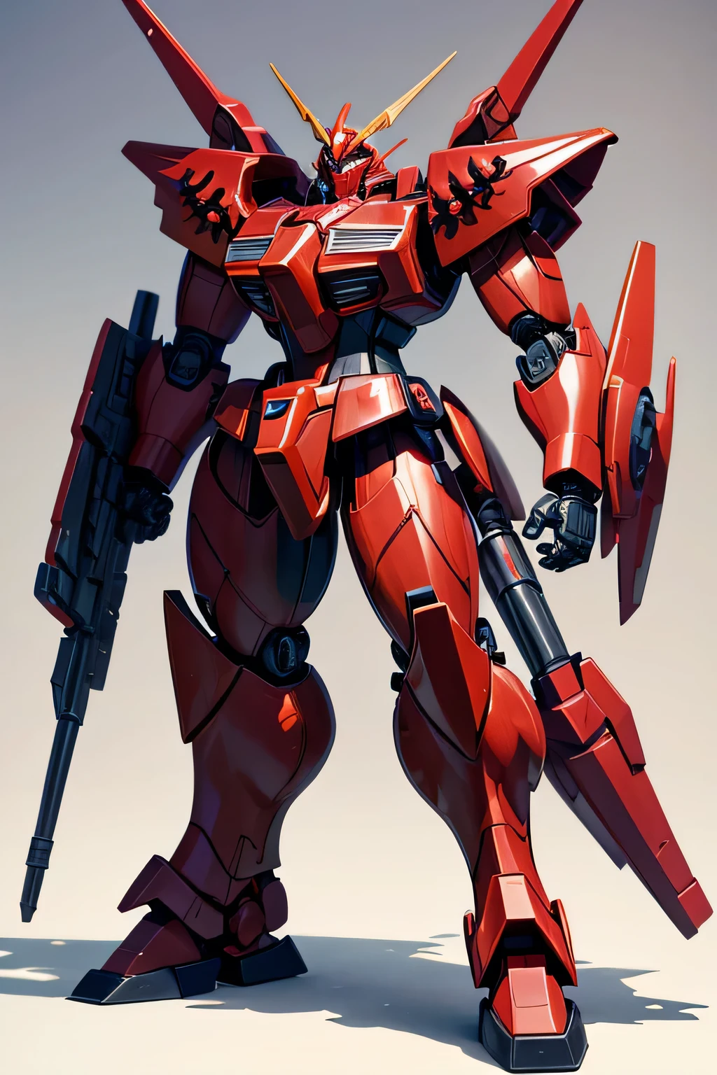 Close-up of toy robot wearing red and black costume, action figure mecha, Invincible Iron King Kong, Gulenlagan, getter robo, Full body mecha suit, Black color mecha, Gundam robots, GUNPLA, barbatos mobile suit, Full body frontal photo, Huge mech, Extra large detailed, anime action figures