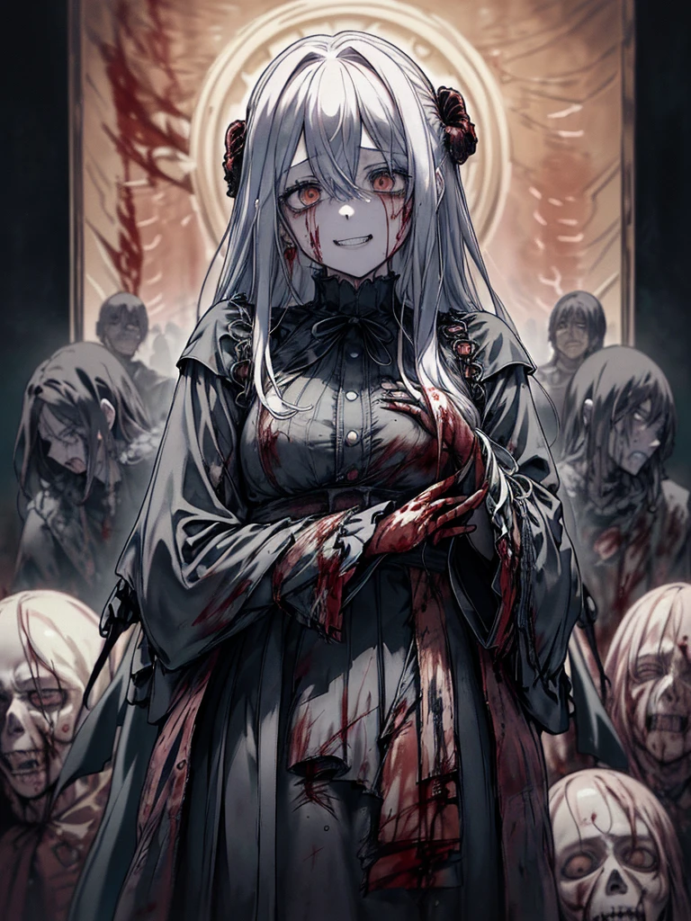 死んだ腐ったBloodに飢えた邪悪なzombie, Girl Venom, 黒い共bornborn物が付着している, Bloodまみれの, Evil look, Psychopathic, Torn clothes, Torn costume, sexy, reveal, Combat Stance, Very detailed, Vibrant appearance, Creative Action, Very detailed, Imaginative, Sensual, Voluntary, Small breasts, sexy, reveal, Highest quality, skinの質感, Intricate details, (Highest quality, masterpiece, 超High resolution), (8k wallpaper, High resolution, High resolution, born), (credibility: 1.4), (whole bodyショット), One girl, ((Anime Girls)),,(Bloodしぶき:1.6), ((Fantasy Witch Costume)), ((Flowing white hair)), ,(Bloodしぶき:1.6),Female curves, Large Breasts, Thick thighs, sexyな平らなお腹, 完璧なhand, 完璧なアニメのface, ((dark ta dress)), Are standing, ((Wicked Smile)), ,(Bloodしぶき:1.6),In the Victorian city, gaslight, Steam circulates, Moonlight Illumination, night間照明, A sky filled with stars and galaxies,disaster々new devil horns,,(Bloodしぶき:1.6),アニメzombie魔女デザイン, ねじれた笑face、Bloodまみれの、頭からの出Blood、Bloodしぶき、,(Bloodしぶき:1.6),Crossbones, skull, Streetwear Design, Provector, Horror Style, Full Design, Huge breasts, Very detailed, Realistic, Dark fantasy, Gloomy atmosphere, Intricate details, Crazy Smile, 狂ったeye, A cute and luxurious hair band,(masterpiece:1.2, Highest quality), Scary atmosphere、Distorted facial expressions、Horror Art、Bloodの雨、Bloodを流す、Bloodしぶき,(Bloodしぶき:1.6),悪魔のeye、redいeye、scar、火scar、whole body、Torn hair of a woman dressed in slave clothing、(Long Hair)、(eyeにかかる長さの前髪)、Black Hair、(((eyeの下のクマ)))、青白いskin、Feeling unwell、Pathological、邪悪な笑face、狂ったeye、(Grin)Dramatic makeup,Create mixed media art、,Horror 1 Girl, Open_mouth, , red_eye, Blood, Tilt_red_skin, Injury, Blood_in addition_face, Bandaged_arm, Blood_in addition_zombie, Blood_in addition_hand , Open your eyelids wide, The trend is all, mouthを大きくOpen, mouthを開けてteethをむき出しにする,獣のような鋭いteeth, Wide lips, 非常に広いmouth, Vermilion cheeks, blonde, ,(Bloodしぶき:1.6),Princess Cut, Ribbon hair ornament, brooch, Otaku Room, Well-built body, Nice body, Ample breasts, Thick body,eyeを大きく開いて、Scary atmosphere、Distorted facial expressions、ねじれた笑face、Bloodまみれの、頭からの出Blood、Bloodしぶき、whole body、,(Bloodしぶき:1.6),Long Hair、Long bangs、Well-built,Broad shoulders,I focus,(face),Messy Hair,いeye,(光るeye),red信号,笑face,big 笑face,teeth,psycho 笑face,gesugao,Dark city background,darkness,night,(close),良いeye, 良いteeth,サディスティックな笑face,,all,光沢のあるskin,詳細なface,Beautiful body, mouthからの白い息 Luxurious lace long gloves