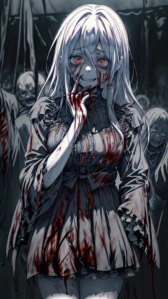 死んだ腐ったBloodに飢えた邪悪なzombie, Girl Venom, 黒い共bornborn物が付着している, Bloodまみれの, Evil look, Psychopathic, Torn clothes, Torn costume, sexy, reveal, Combat Stance, Very detailed, Vibrant appearance, Creative Action, Very detailed, Imaginative, Sensual, Voluntary, Small breasts, sexy, reveal, Highest quality, skinの質感, Intricate details, (Highest quality, masterpiece, 超High resolution), (8k wallpaper, High resolution, High resolution, born), (credibility: 1.4), (whole bodyショット), One girl, ((Anime Girls)),,(Bloodしぶき:1.6), ((Fantasy Witch Costume)), ((Flowing white hair)), ,(Bloodしぶき:1.6),Female curves, Large Breasts, Thick thighs, sexyな平らなお腹, 完璧なhand, 完璧なアニメのface, ((dark lolita dress)), Are standing, ((Wicked Smile)), ,(Bloodしぶき:1.6),In the Victorian city, gaslight, Steam circulates, Moonlight Illumination, night間照明, A sky filled with stars and galaxies,disaster々new devil horns,,(Bloodしぶき:1.6),アニメzombie魔女デザイン, ねじれた笑face、Bloodまみれの、頭からの出Blood、Bloodしぶき、,(Bloodしぶき:1.6),Crossbones, skull, Streetwear Design, Provector, Horror Style, Full Design, Huge breasts, Very detailed, Realistic, Dark fantasy, Gloomy atmosphere, Intricate details, Crazy Smile, 狂ったeye, A cute and luxurious hair band,(masterpiece:1.2, Highest quality), Scary atmosphere、Distorted facial expressions、Horror Art、Bloodの雨、Bloodを流す、Bloodしぶき,(Bloodしぶき:1.6),悪魔のeye、redいeye、scar、火scar、whole body、Torn hair of a woman dressed in slave clothing、（Long Hair）、（eyeにかかる長さの前髪）、Black Hair、（（（eyeの下のクマ）））、青白いskin、Feeling unwell、Pathological、邪悪な笑face、狂ったeye、（Grin）Dramatic makeup，Create mixed media art、,Horror 1 Girl, Open_mouth, , red_eye, Blood, Tilt_red_skin, Injury, Blood_in addition_face, Bandaged_arm, Blood_in addition_zombie, Blood_in addition_hand　, Open your eyelids wide, The trend is all, mouthを大きくOpen, mouthを開けてteethをむき出しにする,獣のような鋭いteeth, Wide lips, 非常に広いmouth, Vermilion cheeks, blonde, ,(Bloodしぶき:1.6),Princess Cut, Ribbon hair ornament, brooch, Otaku Room, Well-built body, Nice body, Ample breasts, Thick body,eyeを大きく開いて、Scary atmosphere、Distorted facial expressions、ねじれた笑face、Bloodまみれの、頭からの出Blood、Bloodしぶき、whole body、,(Bloodしぶき:1.6),Long Hair、Long bangs、Well-built,Broad shoulders,I focus,(face),Messy Hair,いeye,(光るeye),red信号,笑face,big 笑face,teeth,psycho 笑face,gesugao,Dark city background,darkness,night,(close),良いeye, 良いteeth,サディスティックな笑face,,all,光沢のあるskin,詳細なface,Beautiful body,　mouthからの白い息　Luxurious lace long gloves